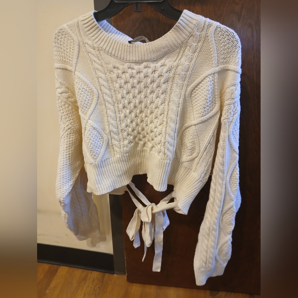 NWOT/ BRENDALIN & CORA cream cropped tie back sweater
